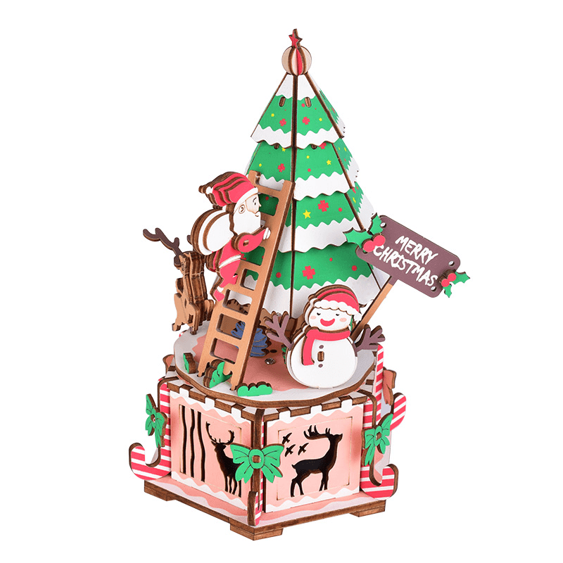 Iiecreate DIY Assembled Christmas Eve and Thanksgiving Christmas Music Box Doll House Model Toy