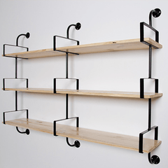 2Pcs Wall Mounted Shelf Industrial Retro Bookshelf DIY Storage Shelves Bracket 3 Layers Iron Pipe Shelf for Home Decor Kitchen Kids Rooms