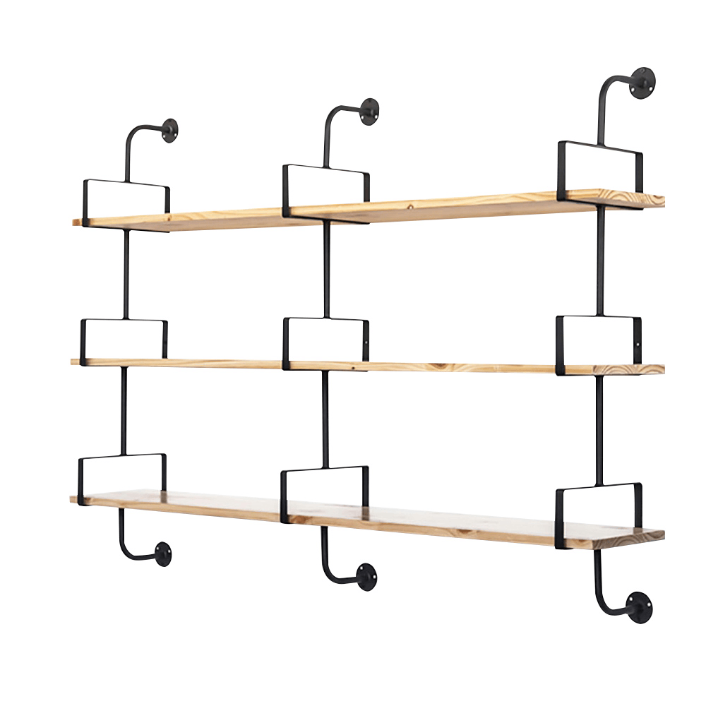 2Pcs Wall Mounted Shelf Industrial Retro Bookshelf DIY Storage Shelves Bracket 3 Layers Iron Pipe Shelf for Home Decor Kitchen Kids Rooms