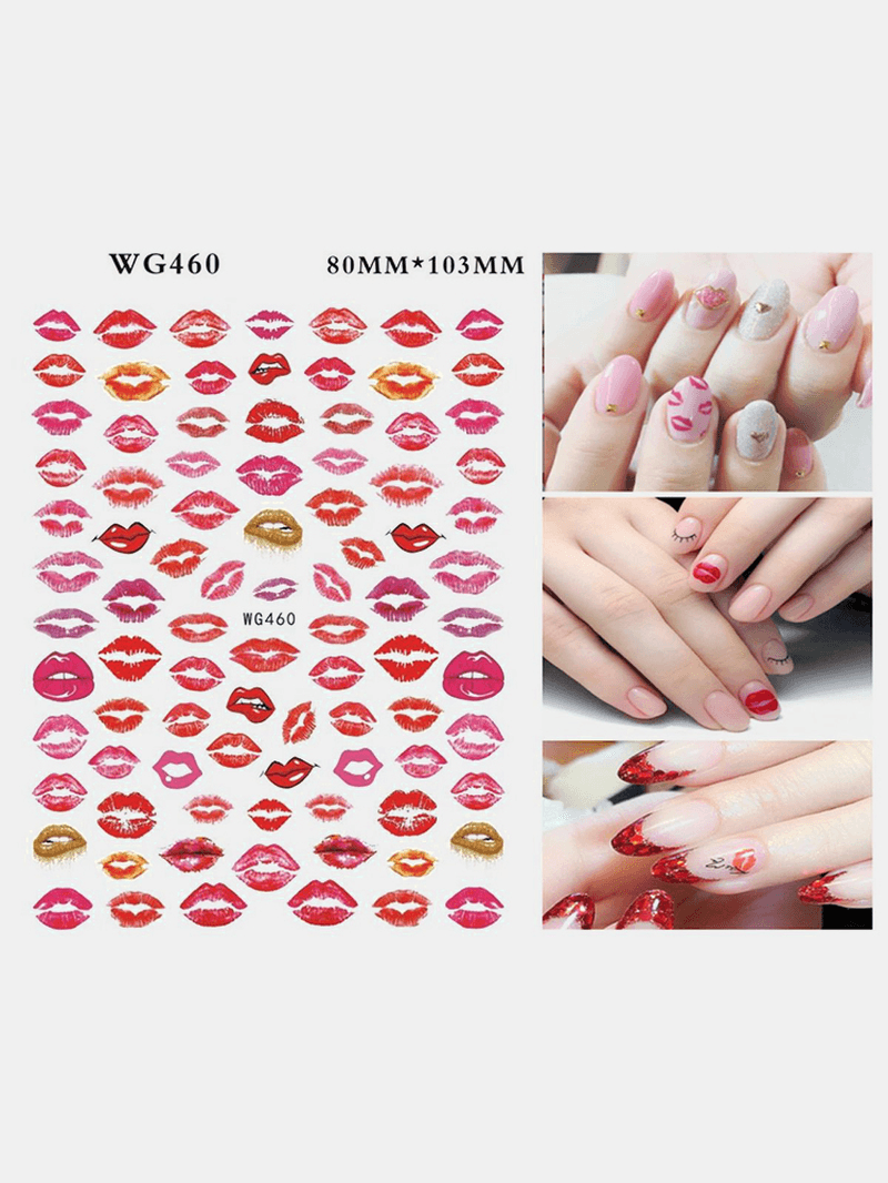 3D Nail Art Stickers Heart Colorful Red Lip Nail Transfer Decals Valentine'S Day Tips