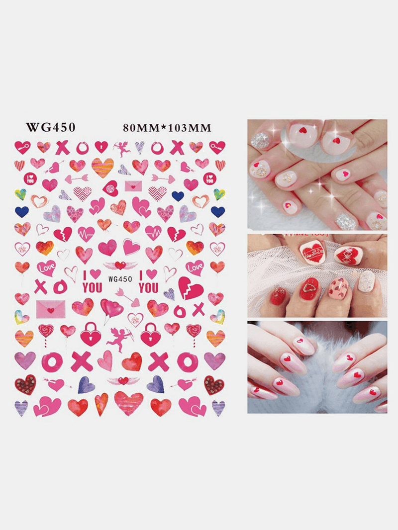 3D Nail Art Stickers Heart Colorful Red Lip Nail Transfer Decals Valentine'S Day Tips