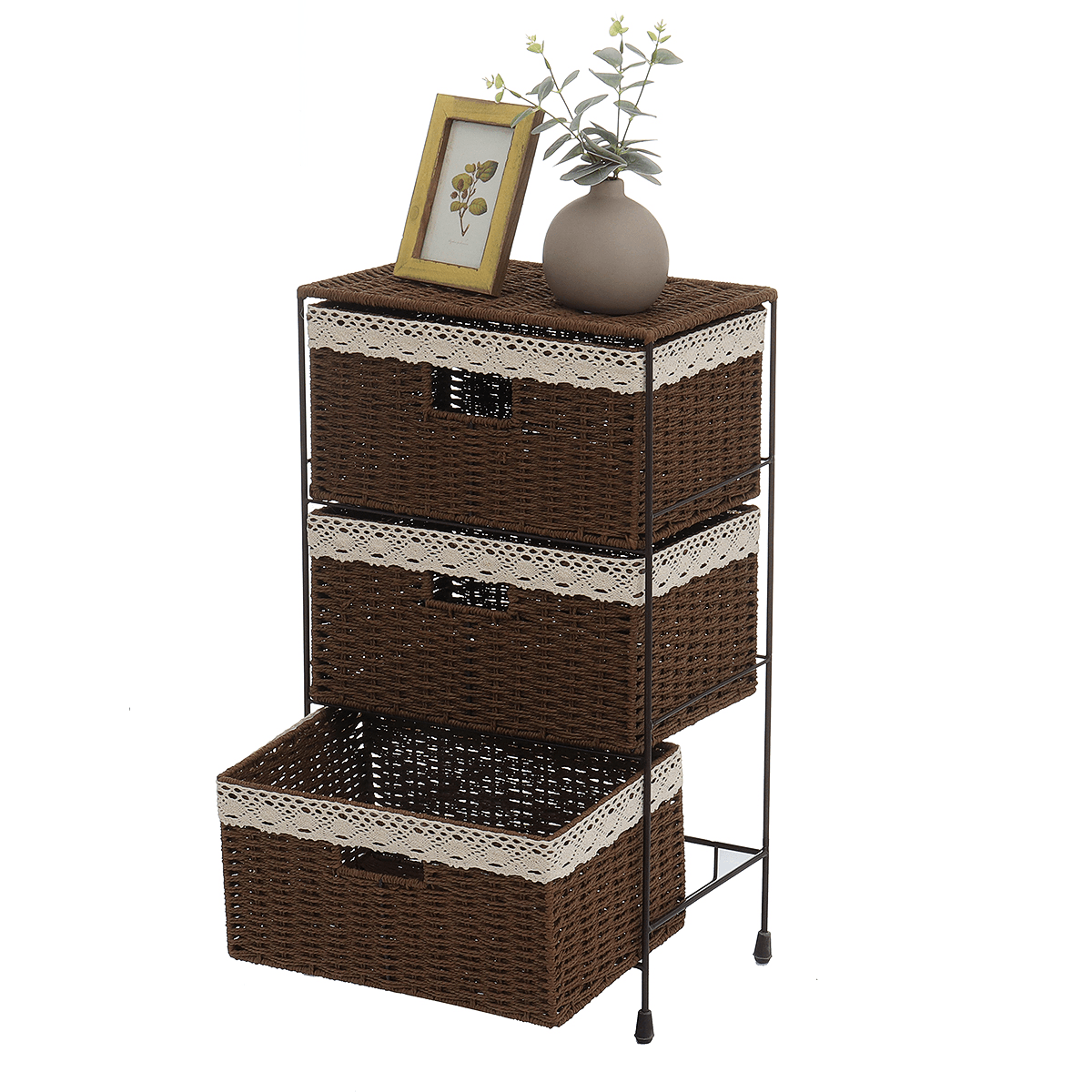 3 Layers Weave Drawer Storage Organizer Iron Rack Cabinet Tower 34 X 23 X 60Cm