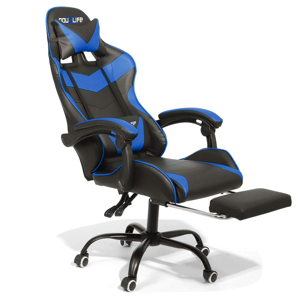 Douxlife® Racing GC-RC02 Gaming-Stuhl, ergonomisches Design, 150° neigbar, dick gepolsterte Rückenlehne, integrierte Armlehne, einziehbare Fußstütze für das Heimbüro