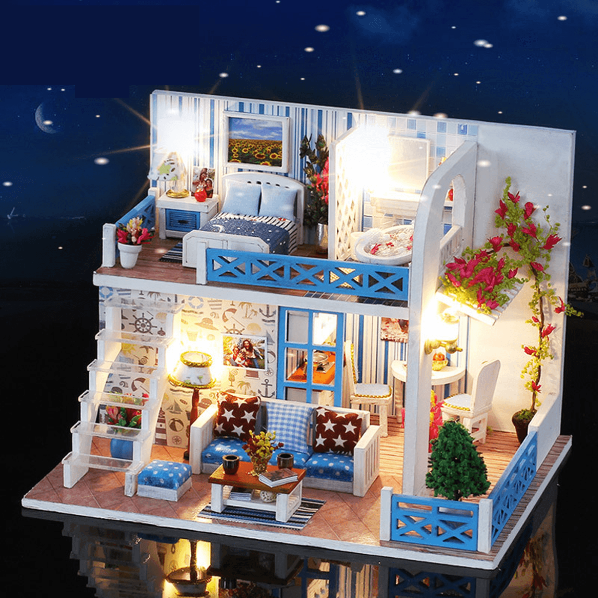 Wooden Multi-Style 3D DIY Handmade Assemble Doll House Miniature Kit with Furniture LED Light Education Toy for Kids Gift Collection