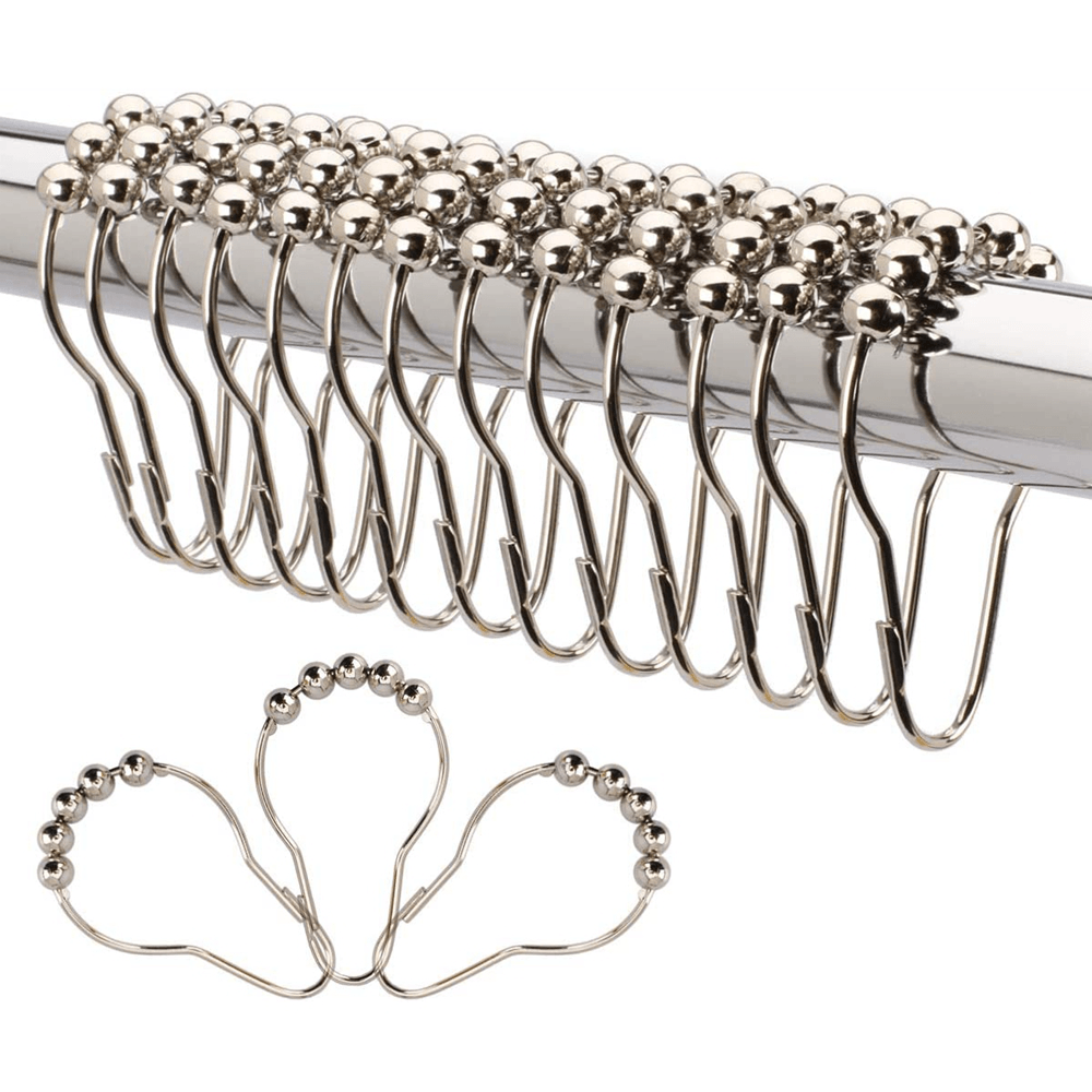 12Pcs Stainless Steel Shower Curtain Hooks Rings Rods for Bathroom