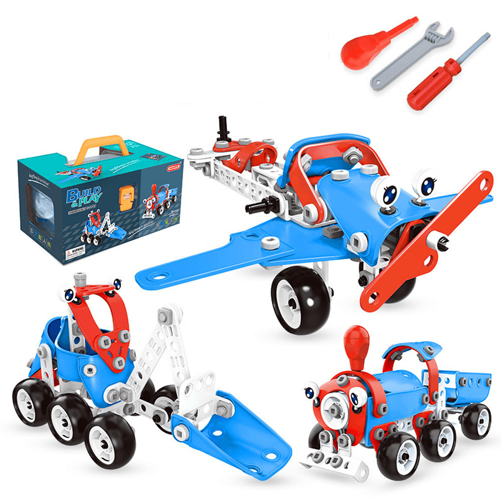 142Pcs 6 in 1 Multi-Shape DIY Assemble Engineering Plane Car Robot Building Construction Blocks Model Educational Toy Kit for Kids Gift