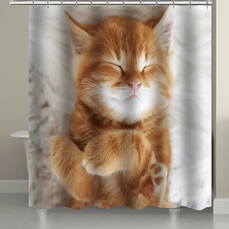 Cat Printing Waterproof Bathroom Shower Curtain Toilet Cover Mat Set