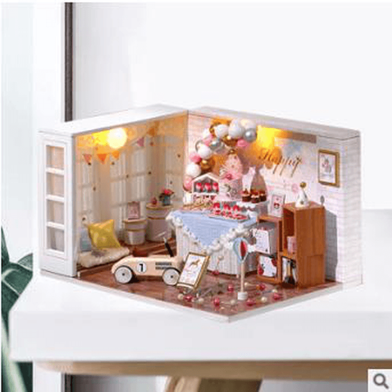 1:32 Holz-DIY-Puppenhaus-Miniaturbausätze, handgefertigtes Spielzeug zum Zusammenbauen, mit Möbel-LED-Licht für Geschenksammlung, Heimdekoration