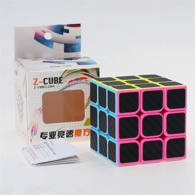 Classic Magic Cube Toys 3X3X3 PVC Sticker Block Puzzle Speed Cube Fibre Carbon