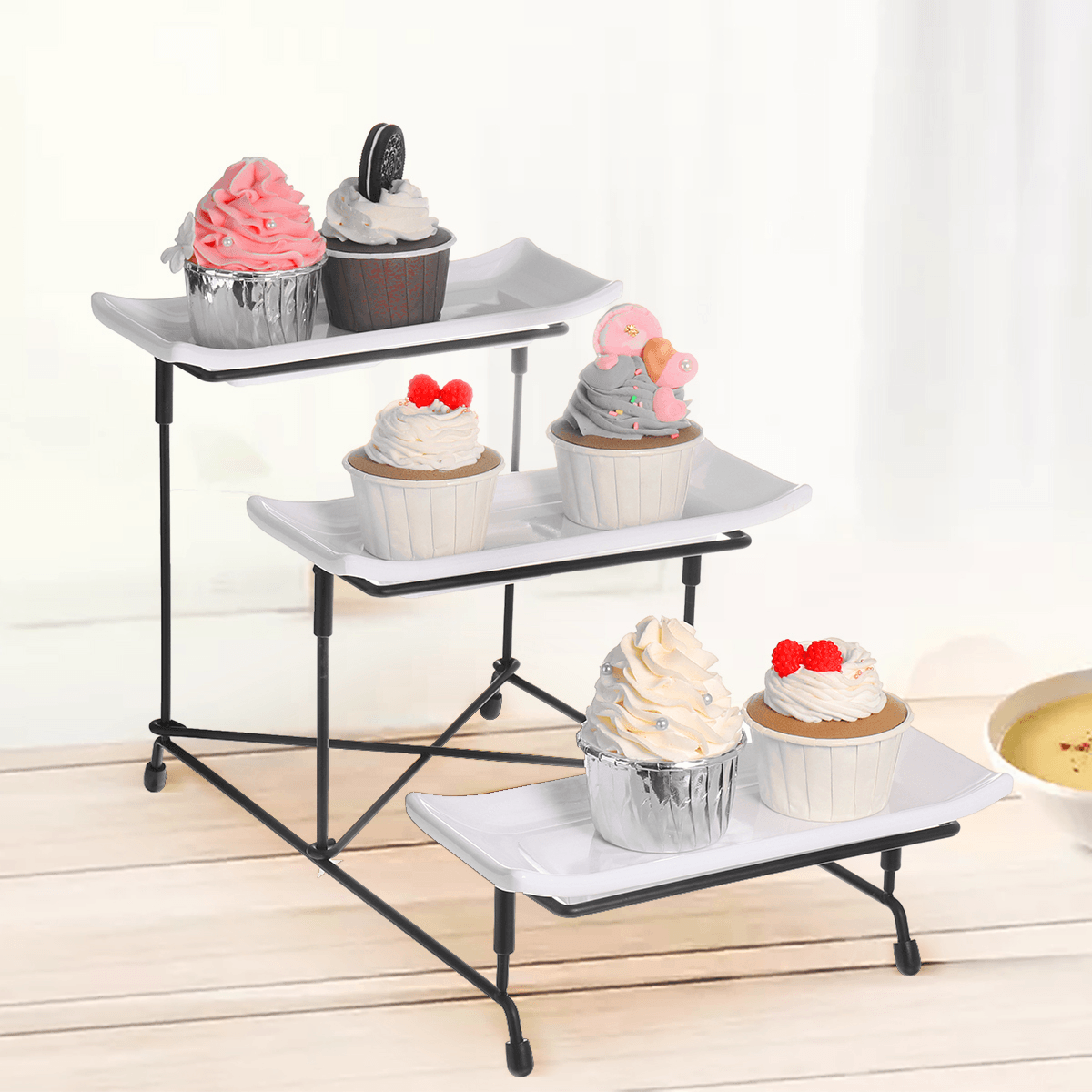 3-stufiger Servierständer, zusammenklappbares, stabileres Regal, 3 Servierplatten, Serviertabletts für die Präsentation von Obst, Desserts, Party-Display-Set