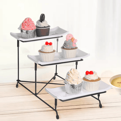 3-stufiger Servierständer, zusammenklappbares, stabileres Regal, 3 Servierplatten, Serviertabletts für die Präsentation von Obst, Desserts, Party-Display-Set