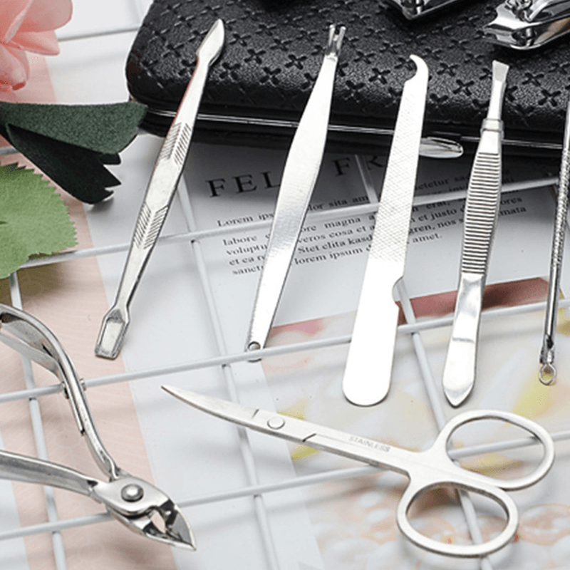 12Pcs Stainless Steel Nail Clippers Set Portable Exfoliating Manicure Pedicure Grooming Kit