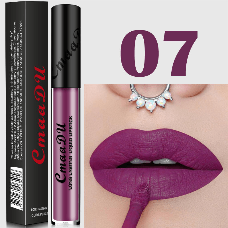 Cmaadu Metal Mate Brillo de labios Maquillaje Lápiz labial Lentejuelas sexy Impermeable Cosmético azul de larga duración