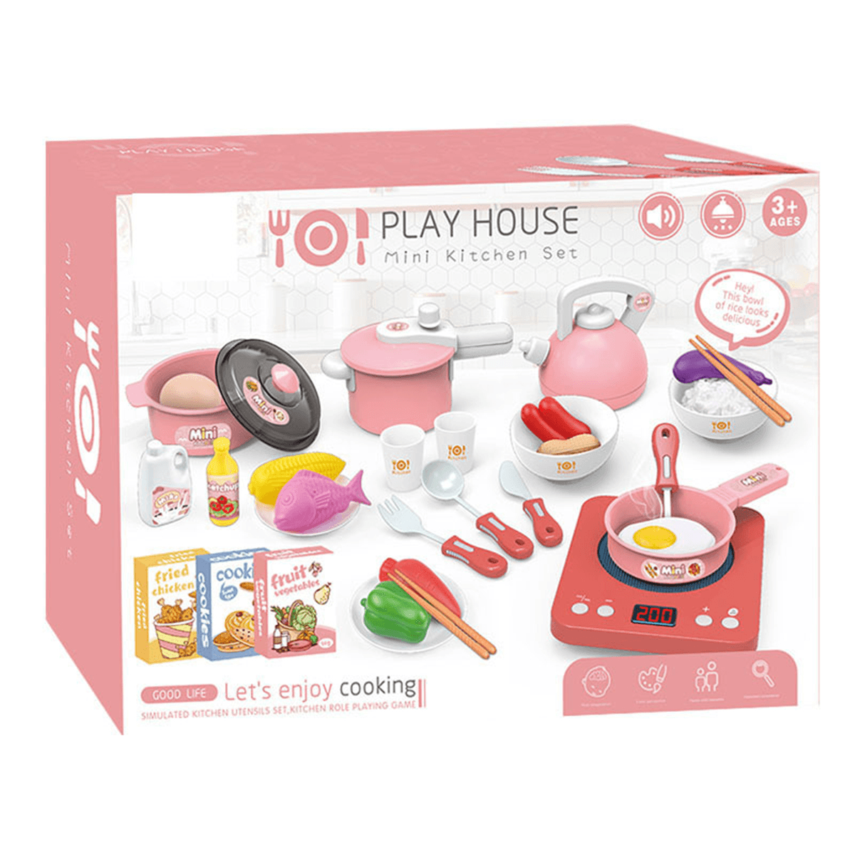 36-teiliges Simulations-Mini-Küchen-Kochen-Rollenspielset, Lernspielzeug mit Lichtern und Musik als Geschenk für Kinder