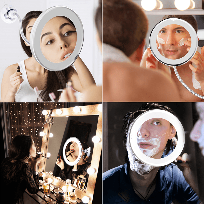 LED Mirror Makeup Mirror 10X Magnifying Vanity Mirror Adjustable 360-Degree Rotating Flexible Sucker Espelho Shaving Mirror