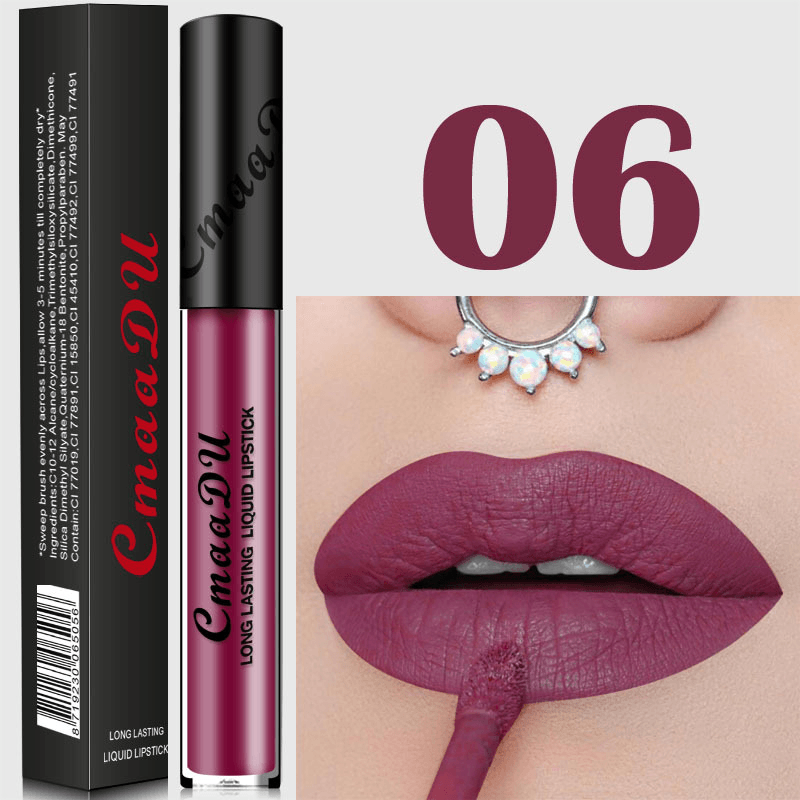 Cmaadu Metal Mate Brillo de labios Maquillaje Lápiz labial Lentejuelas sexy Impermeable Cosmético azul de larga duración