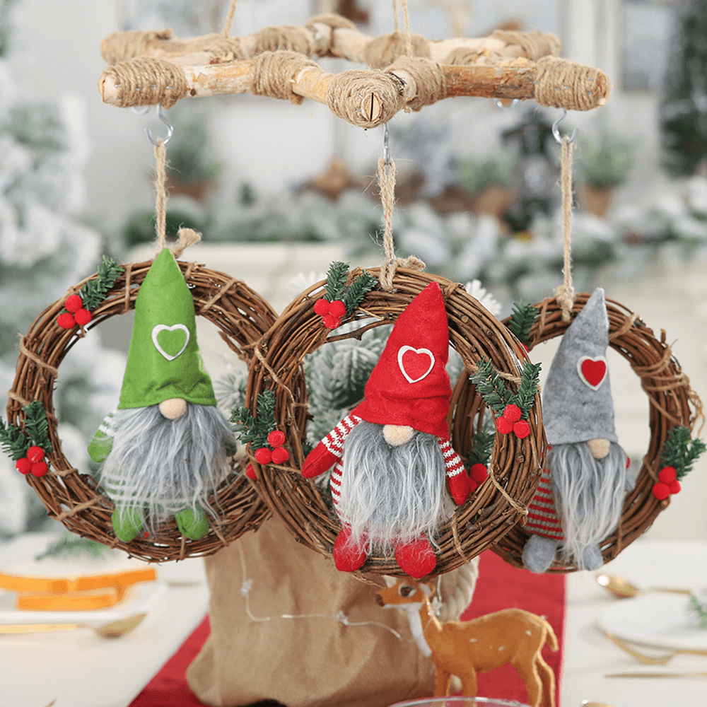 Hanging Non-Woven Hat with Heart Rattan Swedish Santa Gnome Handmade Figurine Home Ornaments Christmas Decoration Toys Table Decor