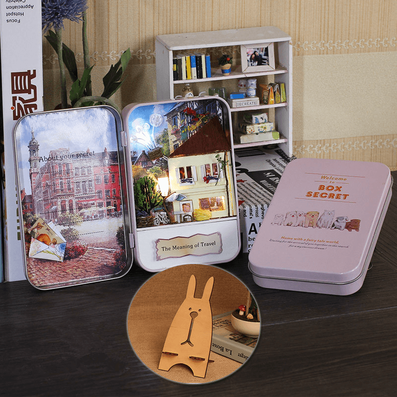 Iiecreate DIY Tin Box Secret Dollhouse with Light T-002 T-003 T-004 T-005 Gift Home Office Decor