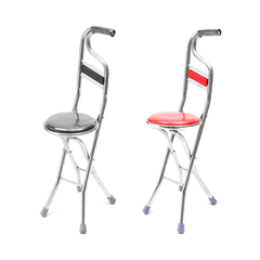 Stainless Steel Portable Folding Walking Stick Chair Seat Stool Travel Cane