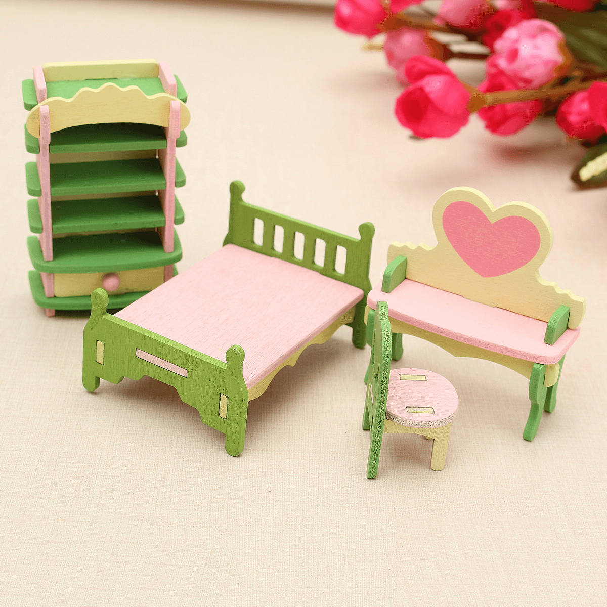 Wooden Furniture Set Doll House Miniature Room Accessories Kids Pretend Play Toy Gift Decor