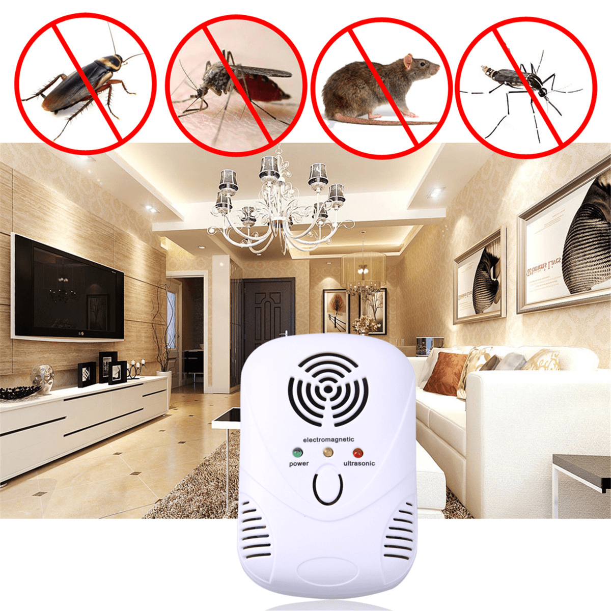 Electronic Ultrasonic Mouse Killer Mouse Cockroach Trap Mosquito Repeller Insect Rats Spiders Contro