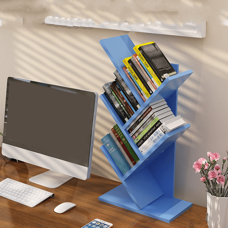 Tree-Shaped Small Bookshelf Multi-Layer Wooden Storage Rack Standing Shelf Household Desktop Bookcase Simple Children'S Room Decor