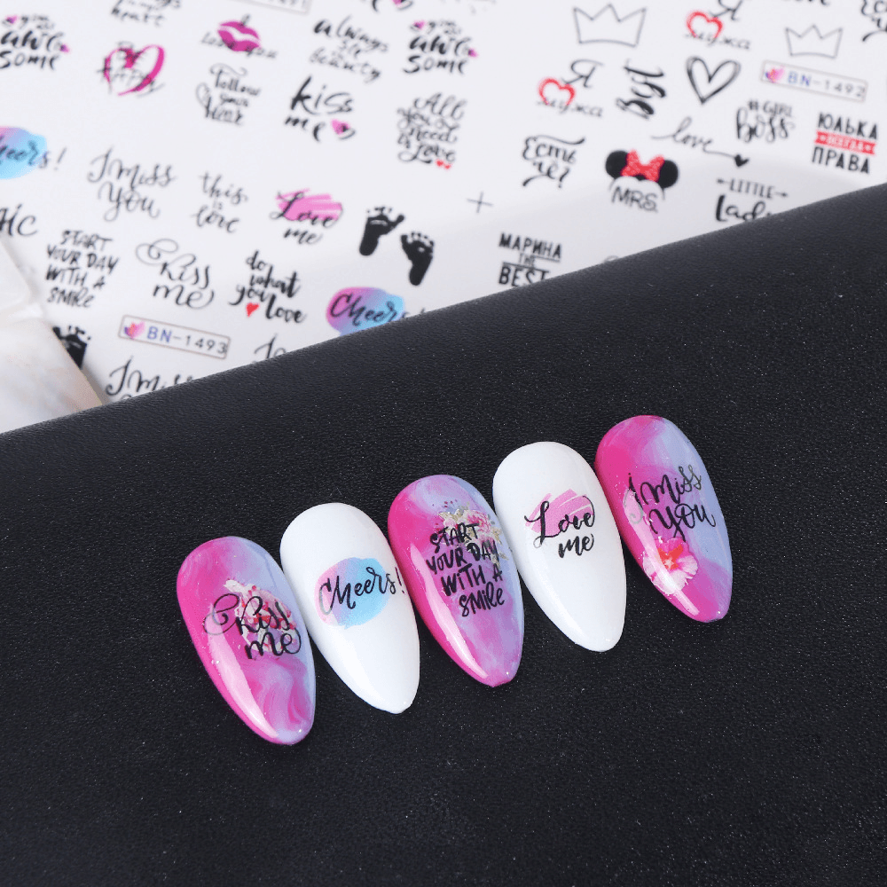 12 Pcs Nail Art Stickers Love Letter Flower Sliders Nail Art Decoration Valentine'S Day Transfer Stickers