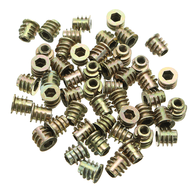 Suleve M6ZN1 50Pcs M6 Zinc Alloy Wood Furniture Hex Socket Drive Head Screw-In Threaded Insert Nut 8Mm-25Mm