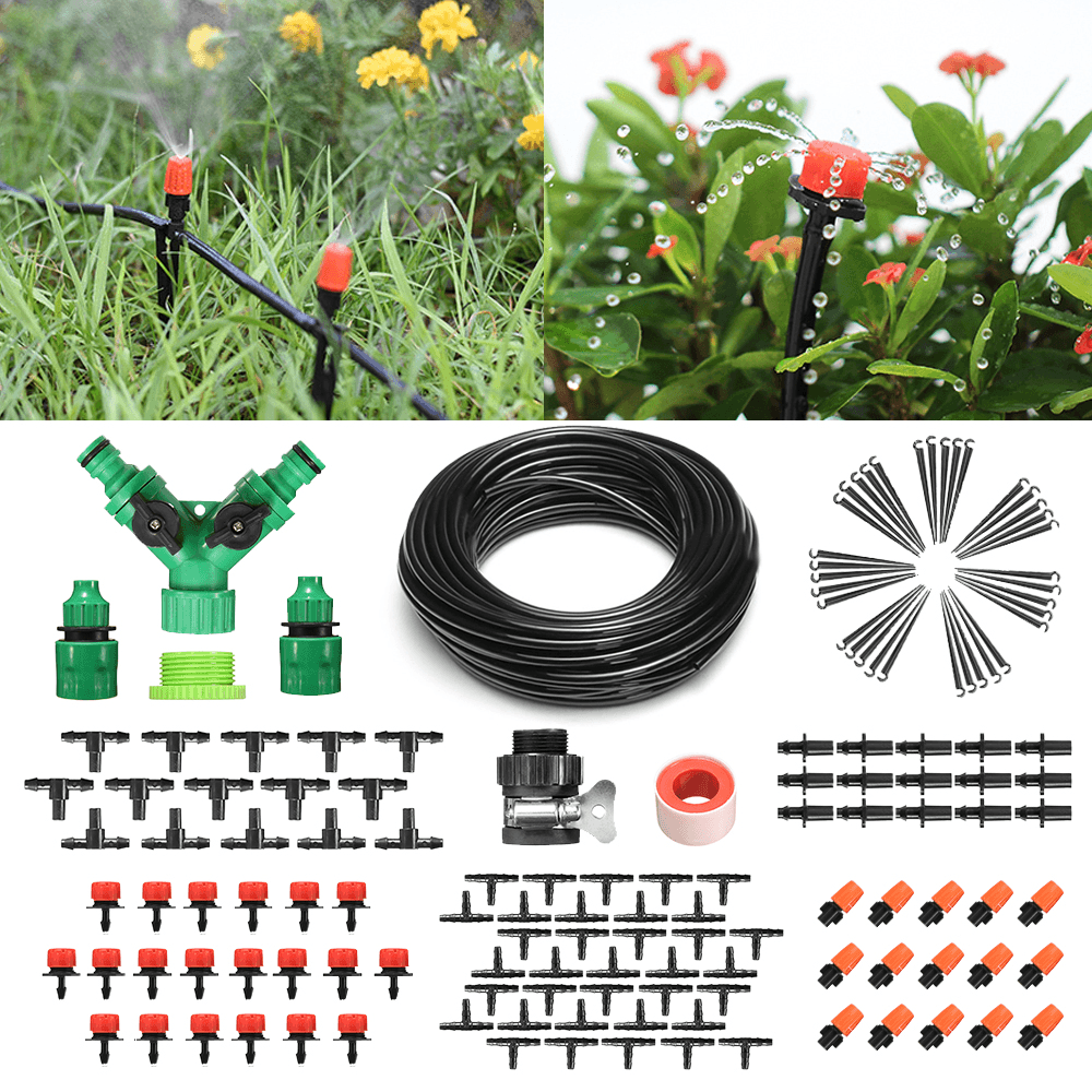 157Pcs Micro Drip Irrigation System Plant Self Watering Garden 40M Hose Kit