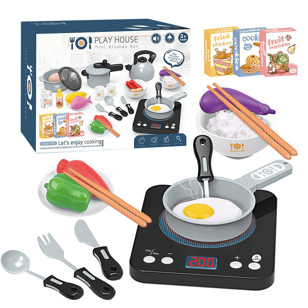 36-teiliges Simulations-Mini-Küchen-Kochen-Rollenspielset, Lernspielzeug mit Lichtern und Musik als Geschenk für Kinder