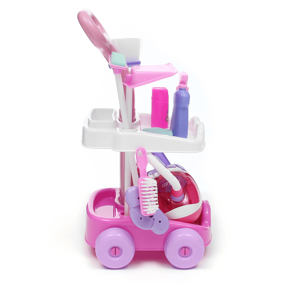 Kids Pretend Play Cleaning Trolley Set Toys Broom Mop Bucket Tools Duster Cleaner