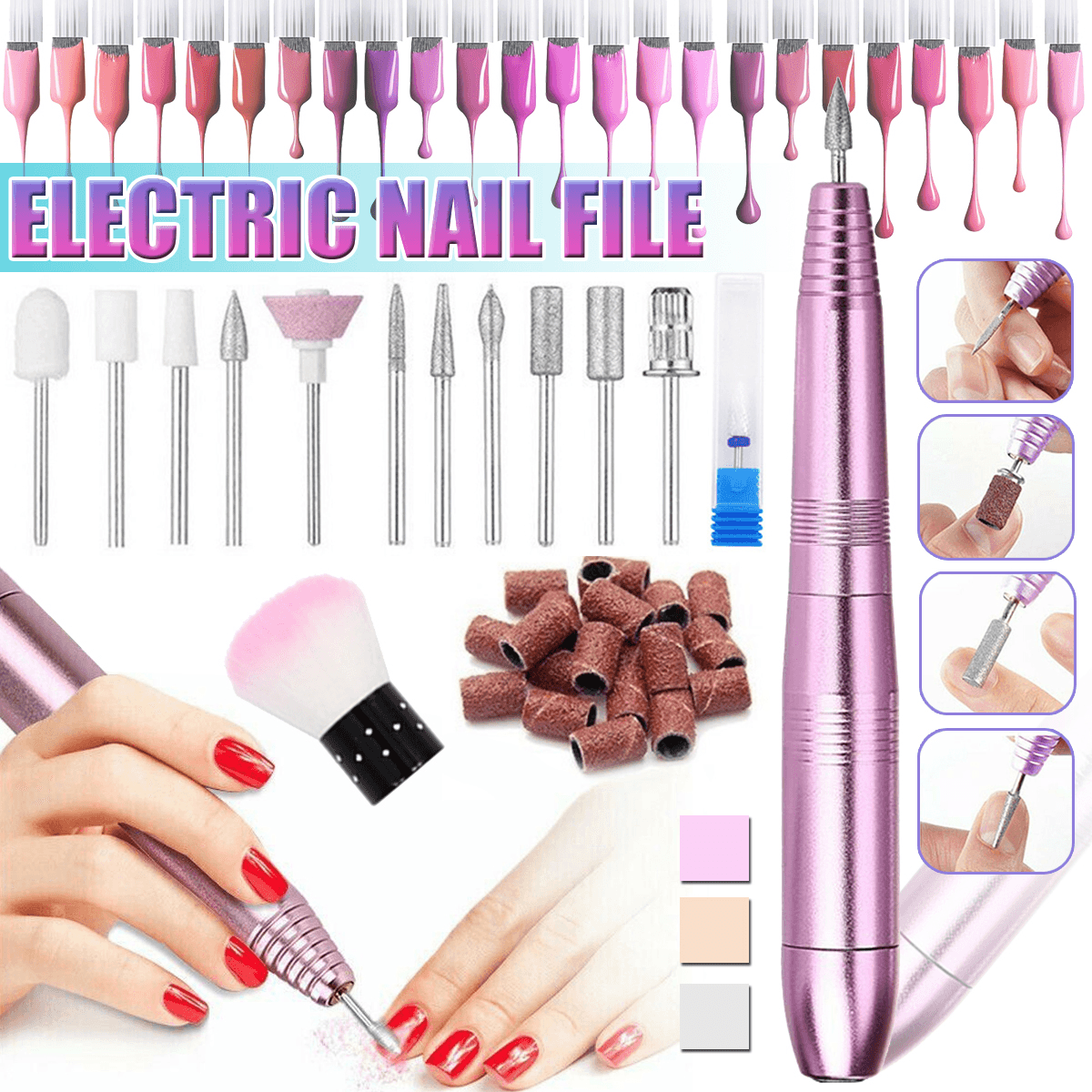 Pink / Gold / Silver Electric Mini Polishing Pen with Ceramic Head Pen-Type Peeling and Removing Nail Polishing Machine