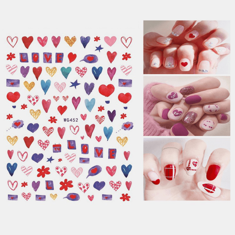 3D Nail Art Stickers Heart Colorful Red Lip Nail Transfer Decals Valentine'S Day Tips