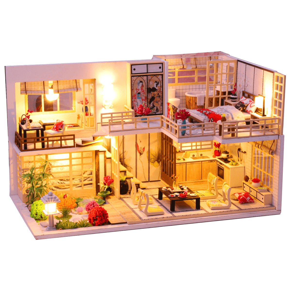 Wooden Crafts DIY Handmade Assembly 3D Doll House Miniature Furniture Kit with LED Light Toy for Kids Birthday Gift Home Decoration