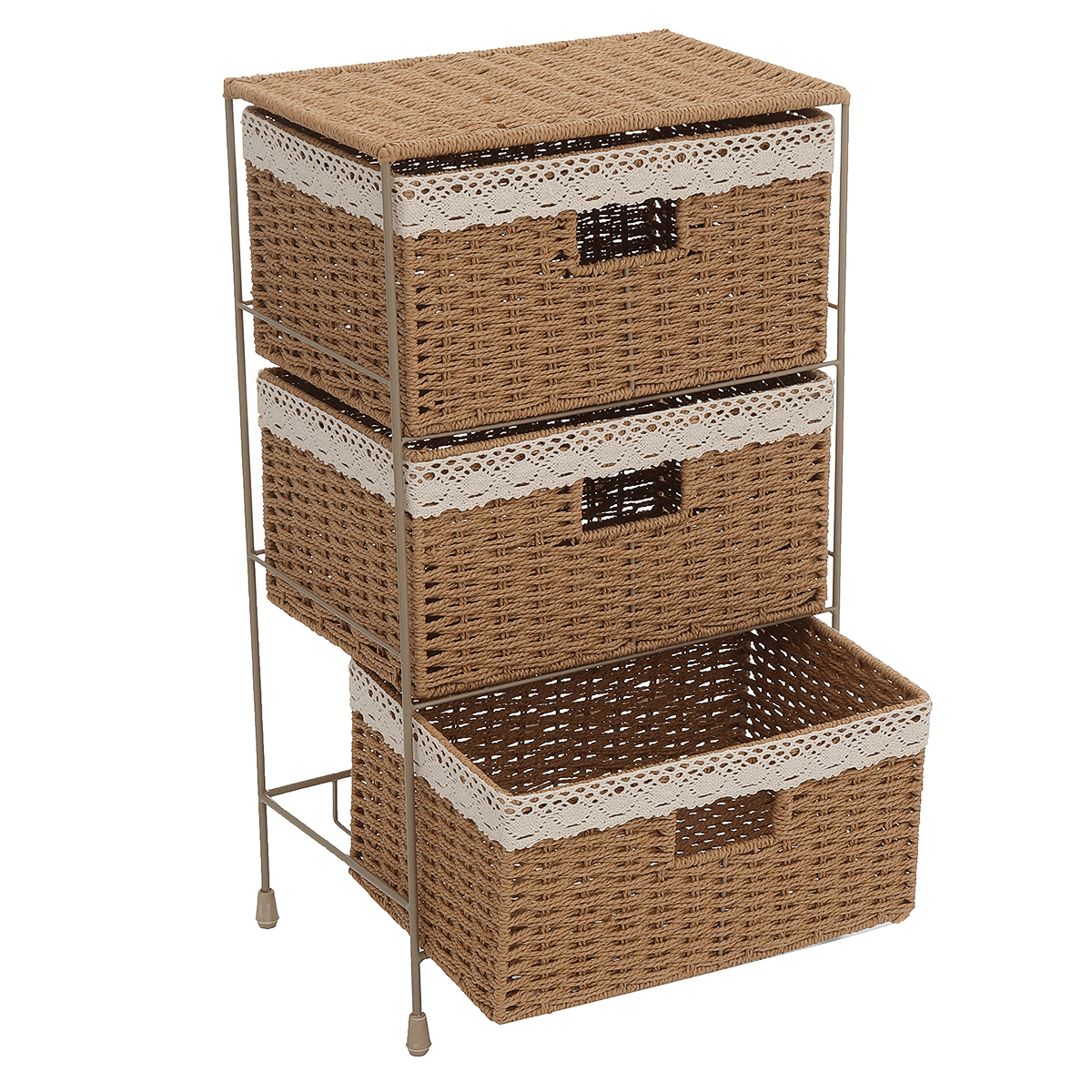 3 Layers Weave Drawer Storage Organizer Iron Rack Cabinet Tower 34 X 23 X 60Cm