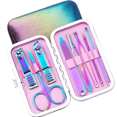 8Pcs Rainbow Stainless Steel Nail Clippers Set Professional Scissors Suit with Box Trimmer Grooming Manicure Cutter Kits