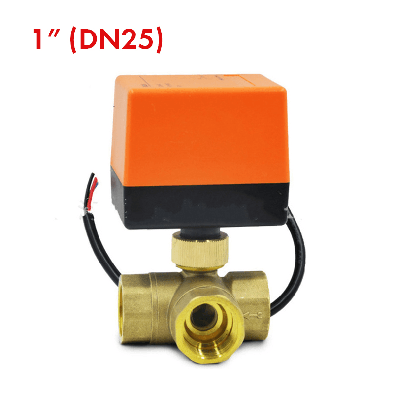 1/2" 3/4" 1" Motorized Electric Brass 3 Way Ball Valves Female 3 Wire AC 220V Full Port T Type Valve