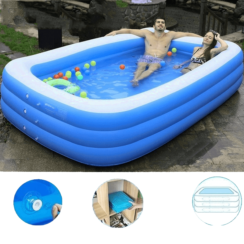 1.5/2.1/3.05M 3 Layers Portable Inflatable Swimming Pool Adults Kids Bath Bathtub Foldable Outdoor Indoor Bathroom SPA