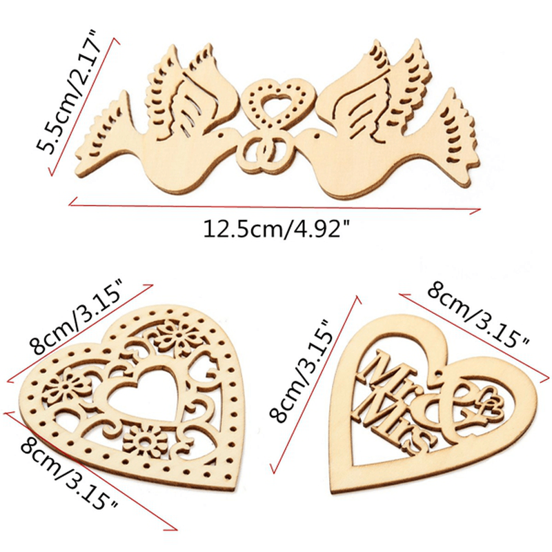 10Pcs Wooden Laser Cut Heart Shapes Craft Embellishments Decoration Wedding Favors