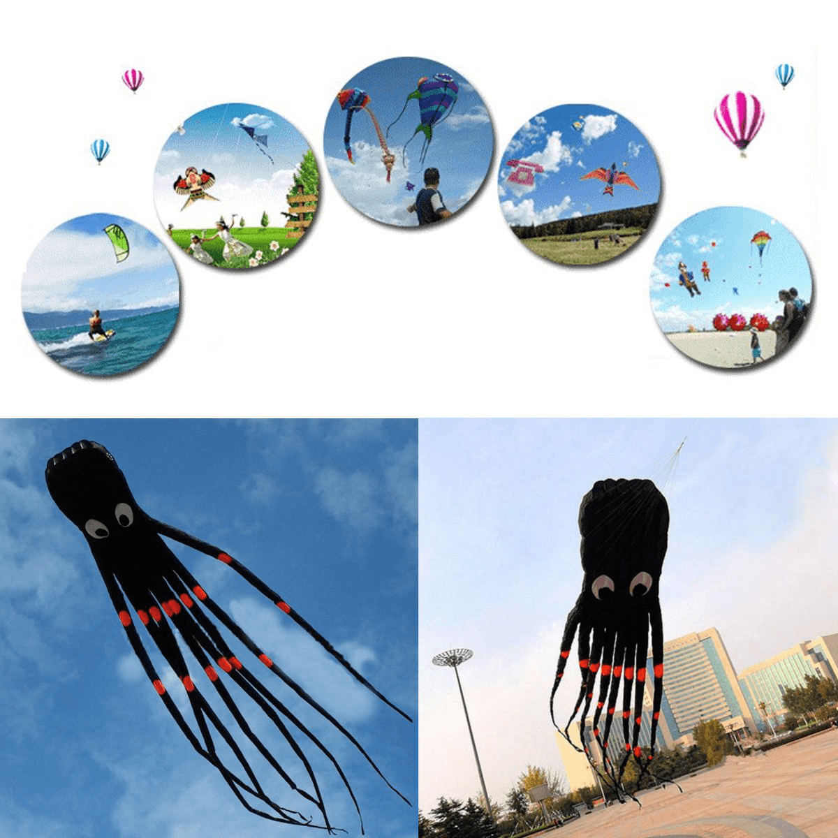 3D 26Ft 8M Single Line Black Octopus POWER Sport Riesiger weicher Drachen Outdoor-Spielzeug