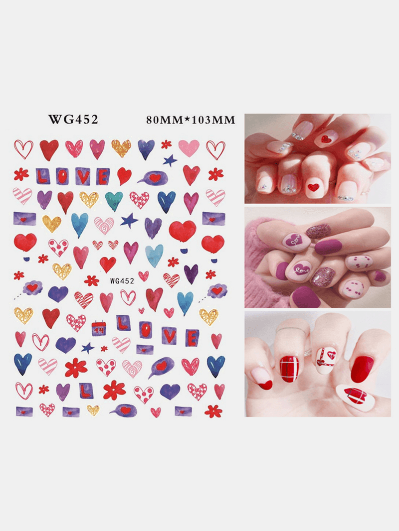 3D Nail Art Stickers Heart Colorful Red Lip Nail Transfer Decals Valentine'S Day Tips