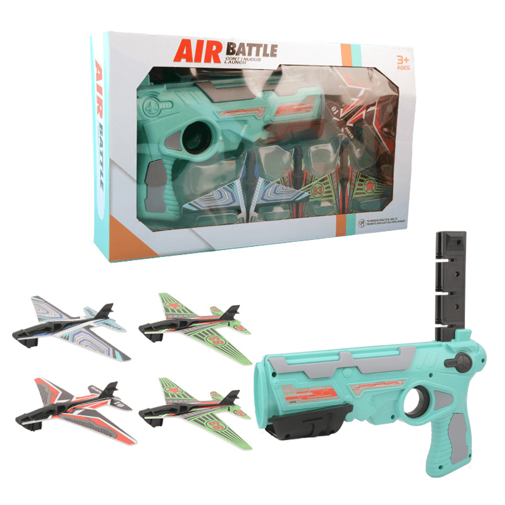 Schaumstoff-Auswurfmanöver, Flugzeugwerfer, Segelflugzeuge, Outdoor-Lernspiel, Eltern-Kind-Interaktionsspielzeug mit 4 kleinen Flugzeugen als Geschenk für Kinder