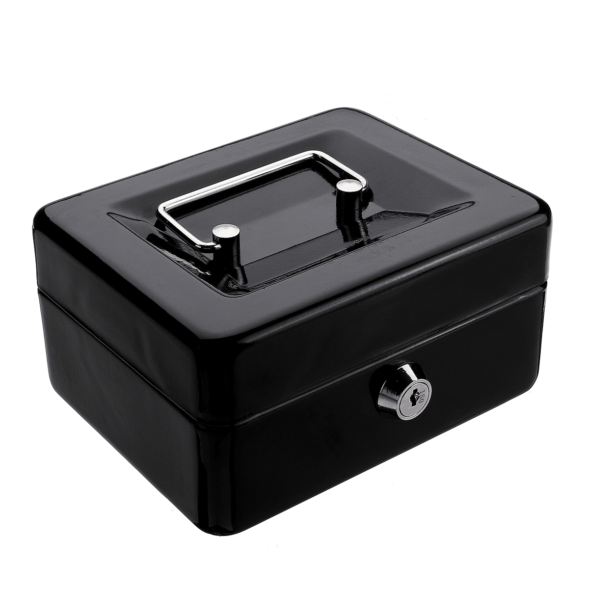 Mini caja de almacenamiento portátil de dinero seguro Metal resistente negro con bandeja para monedas Caja de transporte de efectivo