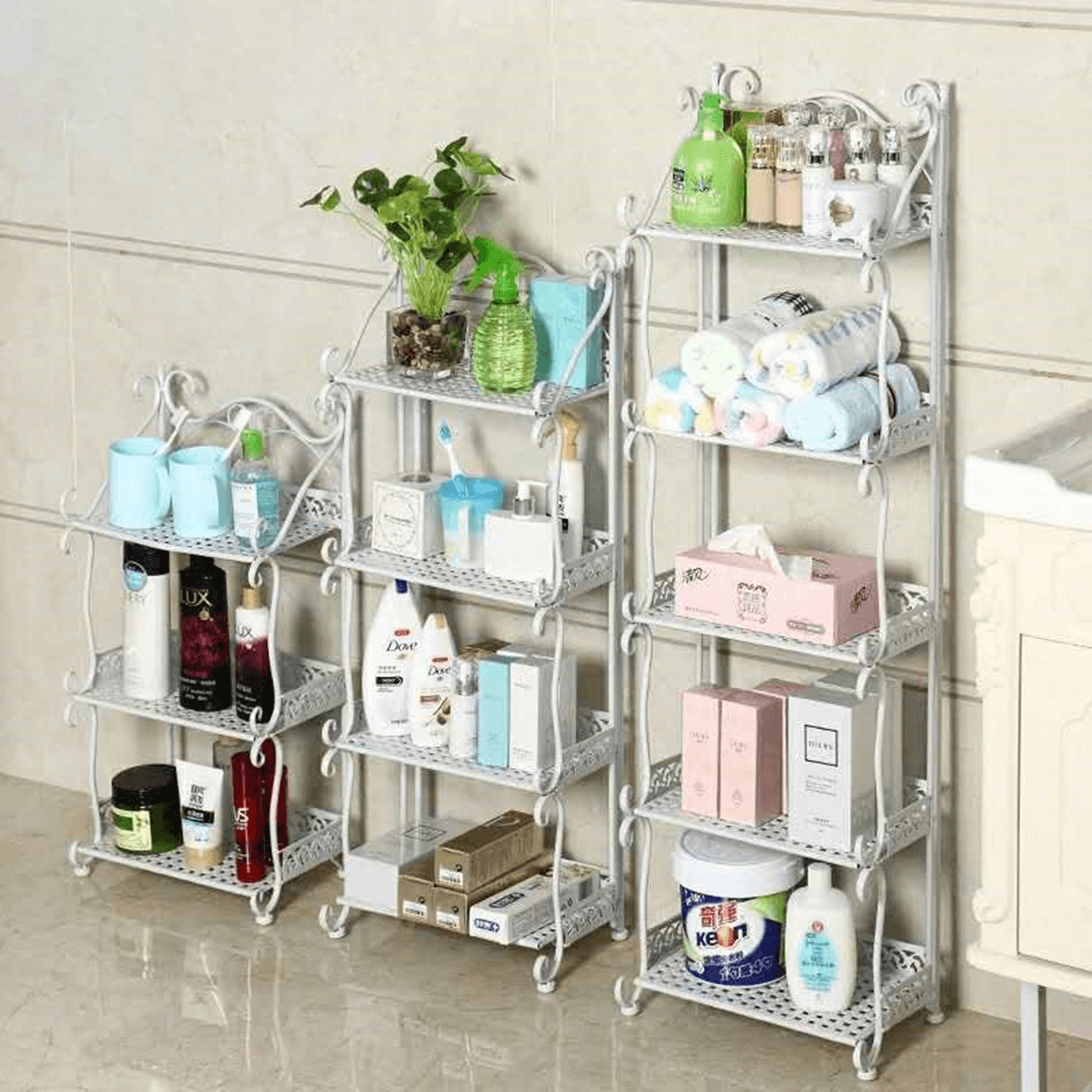 1 Piece 3/4/5 Tiers Folding Storage Shelf Nordic Minimalist Multifunctional Bookshelf Storage Racks Holders for Office Home Bedroom Bathroom Kitchen