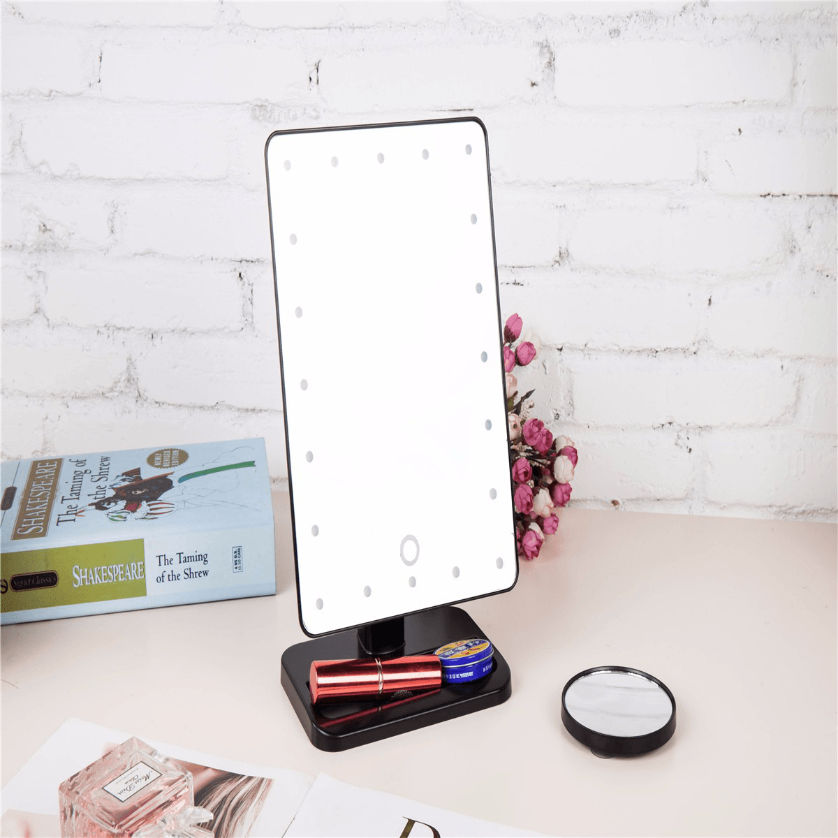 Makeup Mirrors,Charminer 20 Leds Touch Screen Light Illuminated Cosmetic Desktop Vanity Mirror with Removable 10X Magnifying Spot Mirrors(Batteries Not Included)