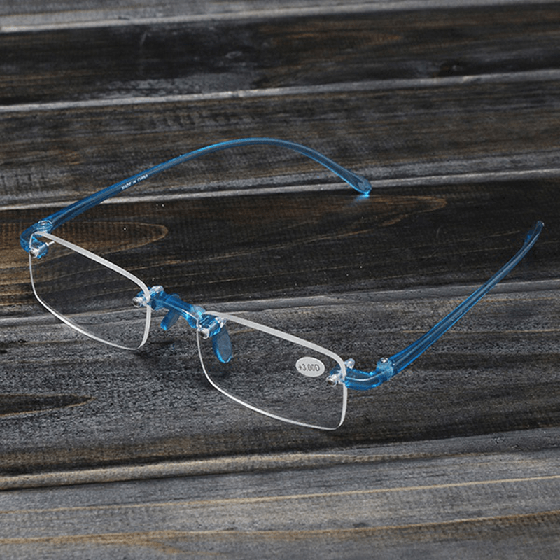 Blue Rimless Light Presbyopic Reading Glasses Fatigue Relieve Strength 1.0 1.5 2.0 2.5 3.0