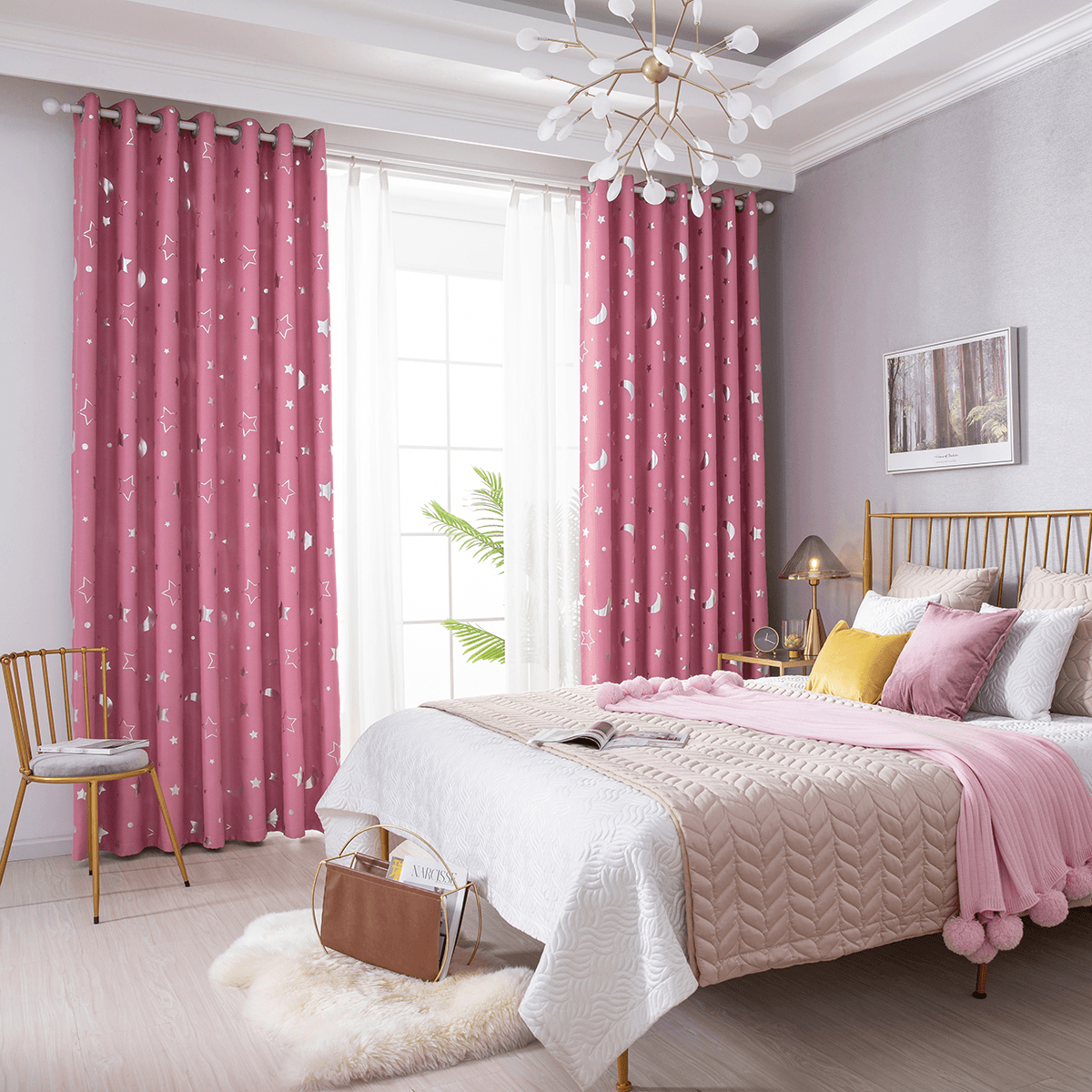 Polyester Window Curtains Moon Star Kids Child Bedroom Window Door Curtains for Living Room Home Decor