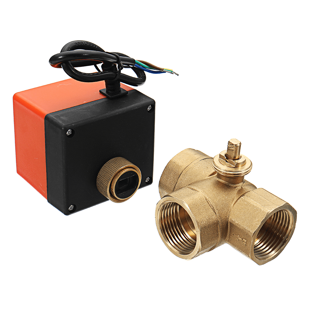 1/2" 3/4" 1" Motorized Electric Brass 3 Way Ball Valves Female 3 Wire AC 220V Full Port T Type Valve