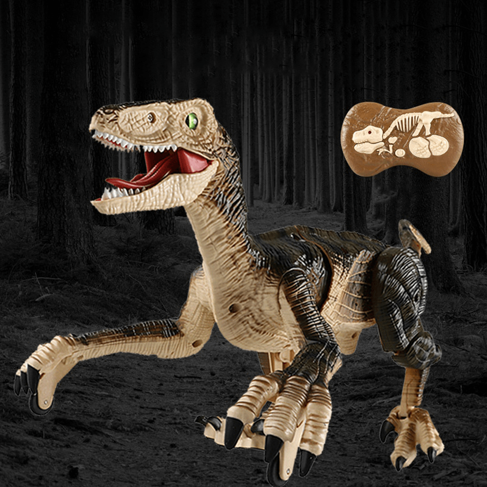 2.4G 5CH RC Raptors Velociraptor Dinosaur Electric Walking Simulation Animal Remote Control Jurassic Dinobot Model with Sound and Lights Toy for Kids Gift