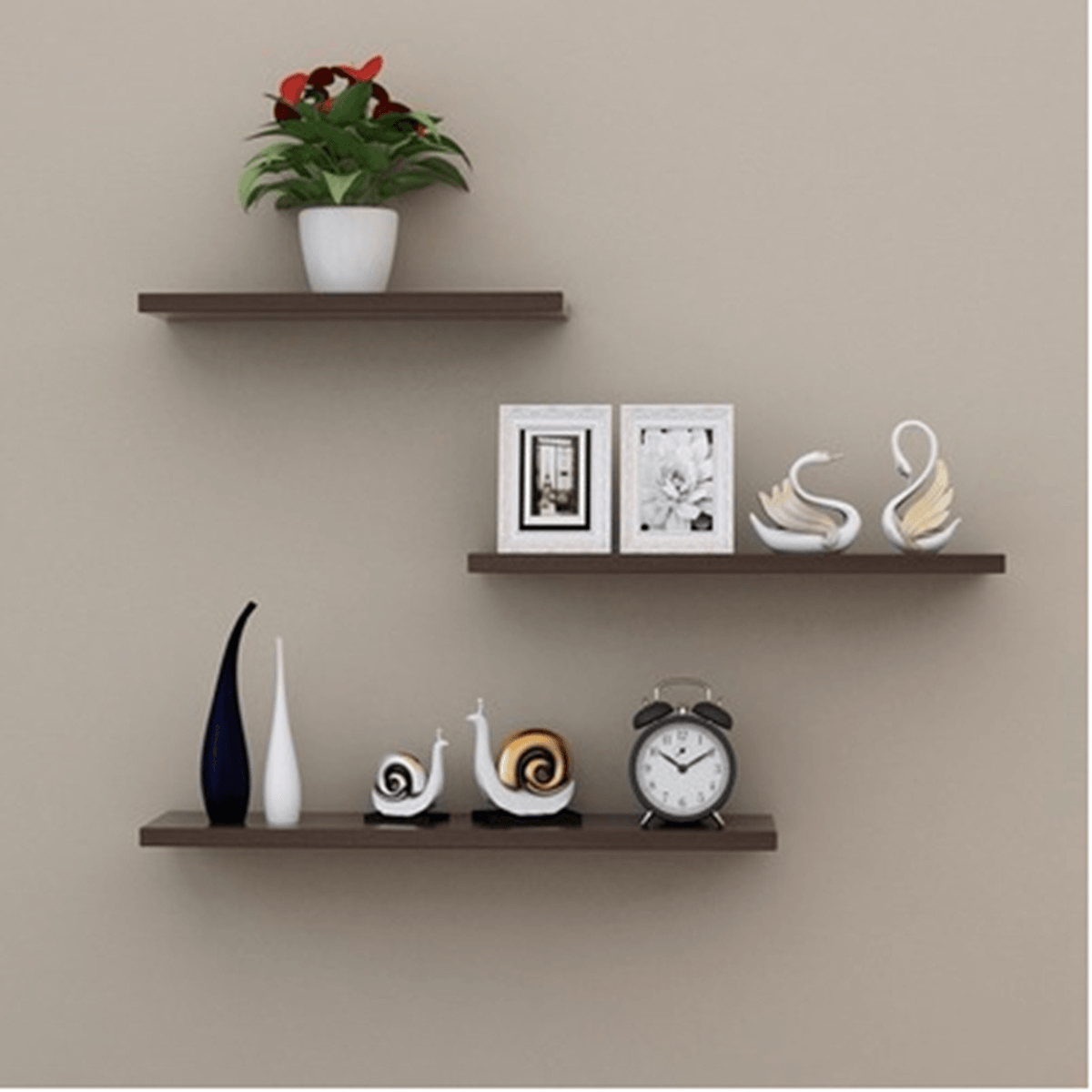 3 Pcs/Set Wood Wall-Mounted Shelf Bookshelf Storage Rack Wall Decorations Stand Hanging Organizer